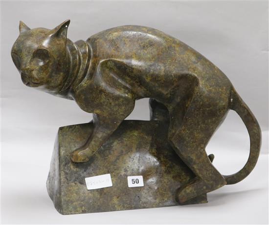 A contemporary bronze of a cat H.38cm x W.47cm